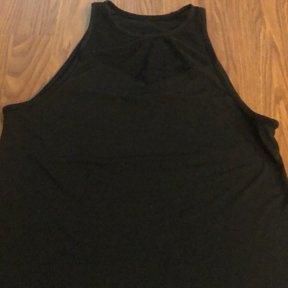 Black sports tank with mesh neckline. - Picture 2 of 6